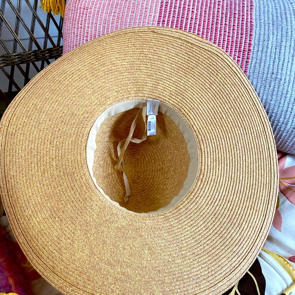 NWT Rare! Boho Boston Proper beaded, charms- woven tan floppy sun hat. - Picture 6 of 12